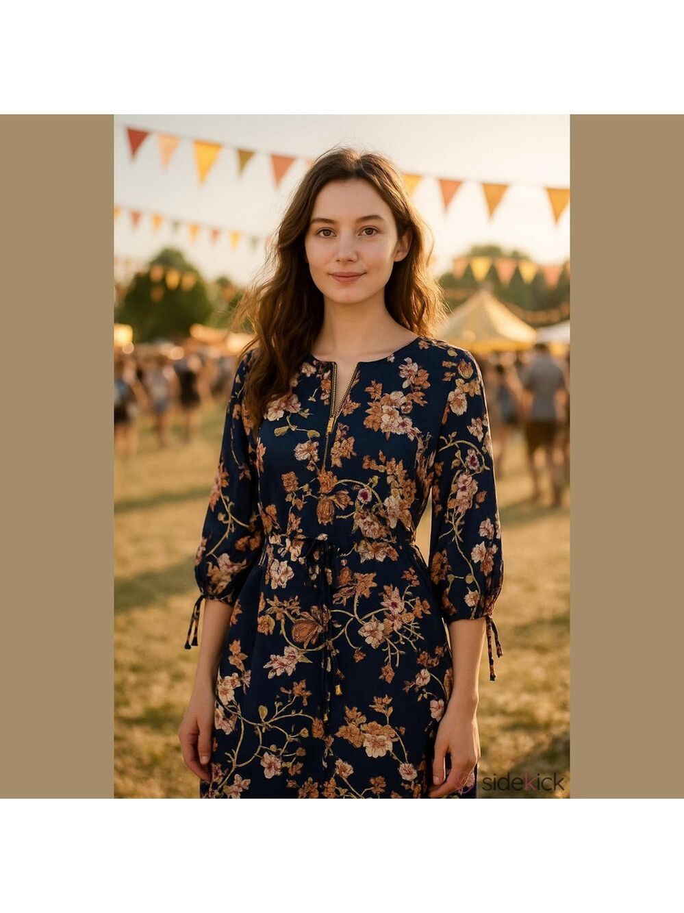 Floral Navy Dress/Long top with Pink and White Accents
